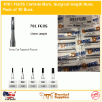  #701XL FGOS Carbide Burs, Surgical length Burs, Pack of 10 Burs.