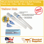 500 pcs Dental Needle 27GA long Self-Threading Plastic hub - Yellow Hub