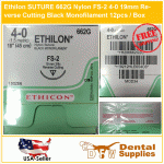 Ethilon Nylon Suture Black Monofilament 4-0, FS-2 19mm Reverse Cutting 3/8C 18", 12/Box