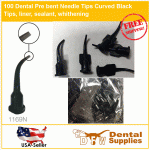 100 Dental Pre bent Needle Tips Curved Black Tips, liner, sealant, whithening 